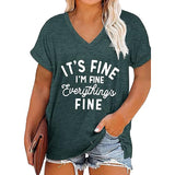 Plus Size Its Fine Shirt Women Graphic Tees Inspirational Letter Short Sleeve Summer Casual Funny Tee Tops