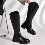 V Mouth Widened Chunky Women's Boots Tall Boots