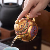 Dunhuang enamel color teapot single pot home gilt Chinese ceramic kung fu tea set small teapot Sitting pot