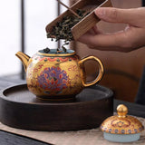 Dunhuang enamel color teapot single pot home gilt Chinese ceramic kung fu tea set small teapot Sitting pot